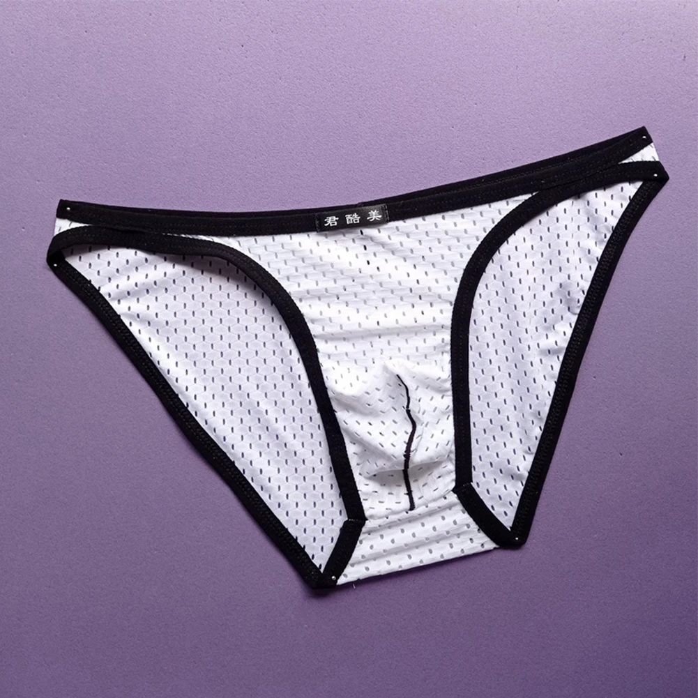 Breathable Mesh Men\'s Sexy Briefs Cool Ice Silk Low-Rise Underwear Bikini Penis Big Pouch Panties Butt Lifting Seamless Thong