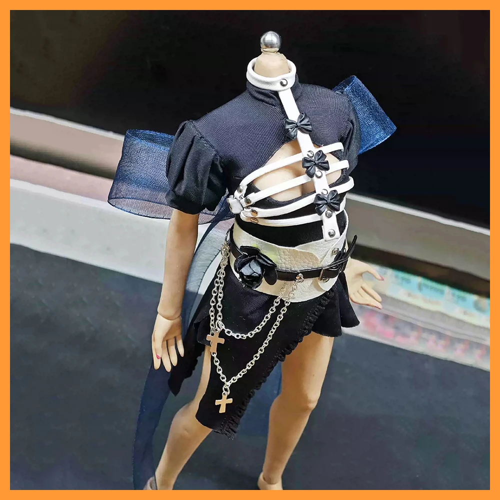 

1/6 Scale Female Sexy Open Chest Tight Dress White Leather Bow Vest with Lace Big Bow for 12" Action Figure Model Toys