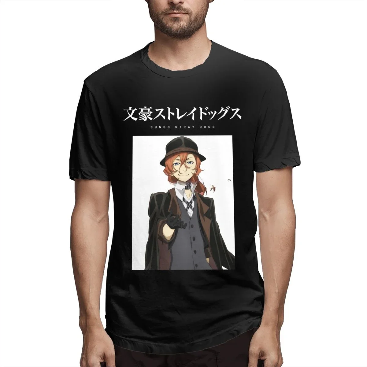 

Harajuku Men Cotton Tees Cheavyweight Chuuya Nakahara Bungou Stray Dogs Anime Big Size Cotton Short Sleeve T Shirt Streetwear