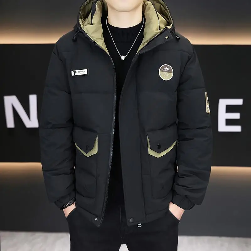 

Men's Faionable down Cotton Jaet Thiened Winter Coat Simple Versatile Hooded Long Sve Casual Wear Sli Outerwear