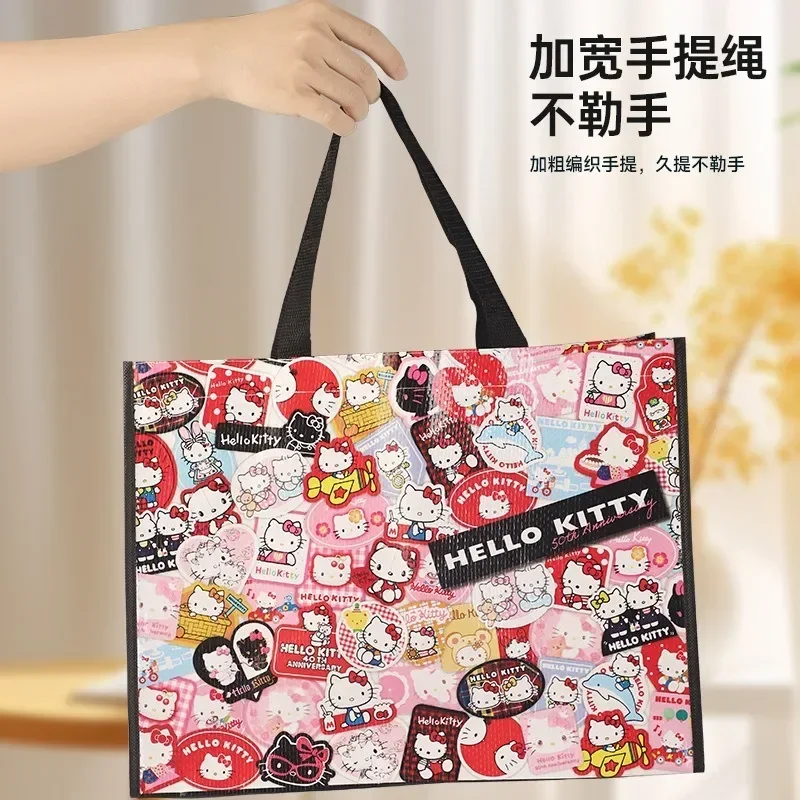 Anime Sanrios HelloKittys 50th Anniversary Cartoon Cute Hand Shopping Bag Kawaii Environmentally Friendly Plastic Woven Bag Gift