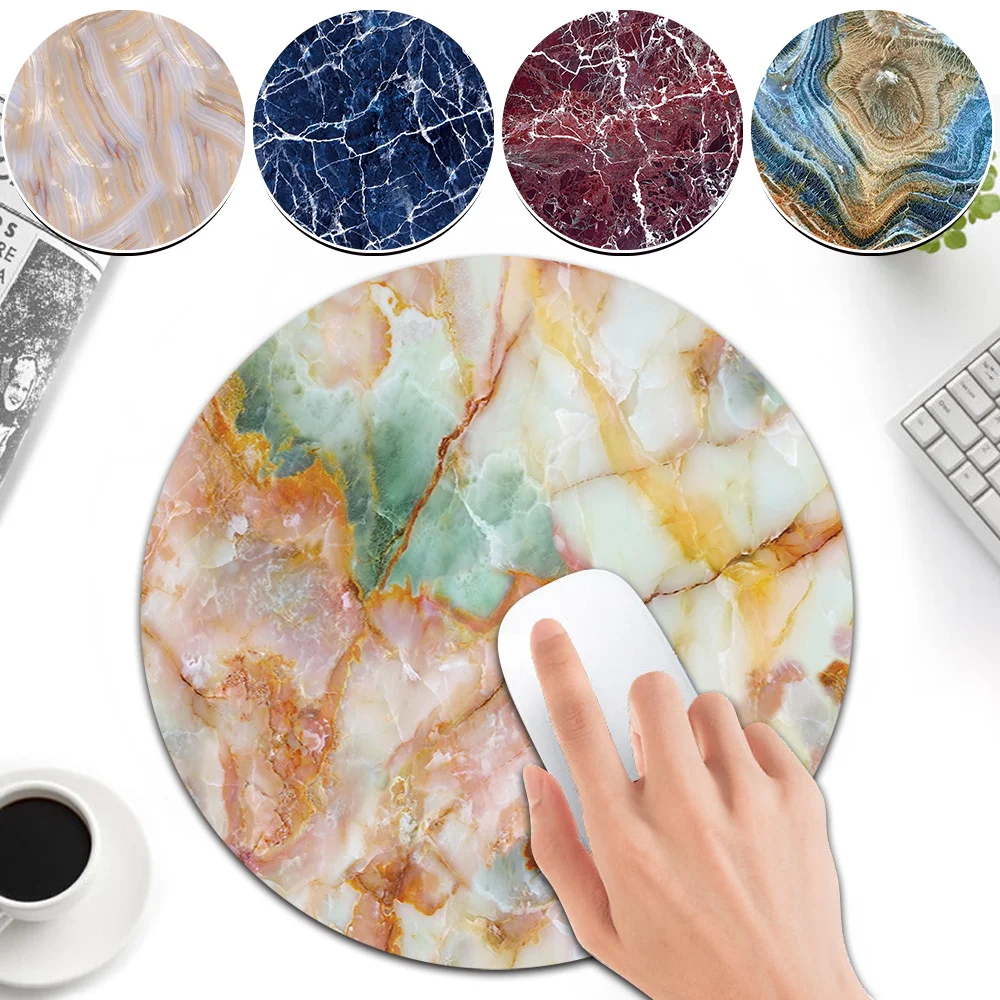 Elegant Office Round Mouse Pad Gaming Non-Slip Mouse Pad Thickened Durable Desktop Mouse Mat Computer Accessories Marble Pattern