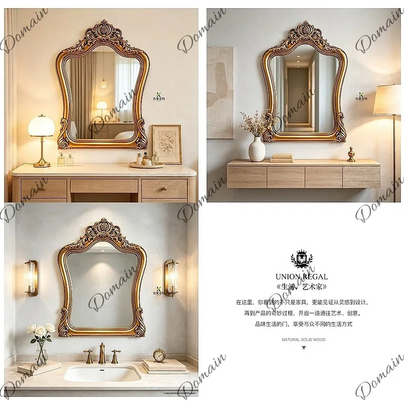 French Vintage Smart Bathroom Mirror American Carved Wall Decor Above Fireplace Bedroom Vanity Mirror High End