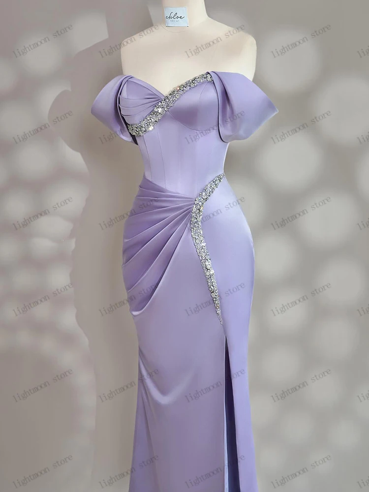 Elegante avondjurken satijnen galajurk paillettenapplicaties uit de schouder gewaden voor vrouwen charmante vestidos de gala aangepast