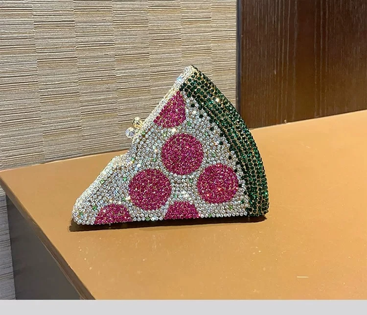 Watermelon inlaid with rhinestones, shiny banquet temperament, versatile box key, change, messenger bag in hand