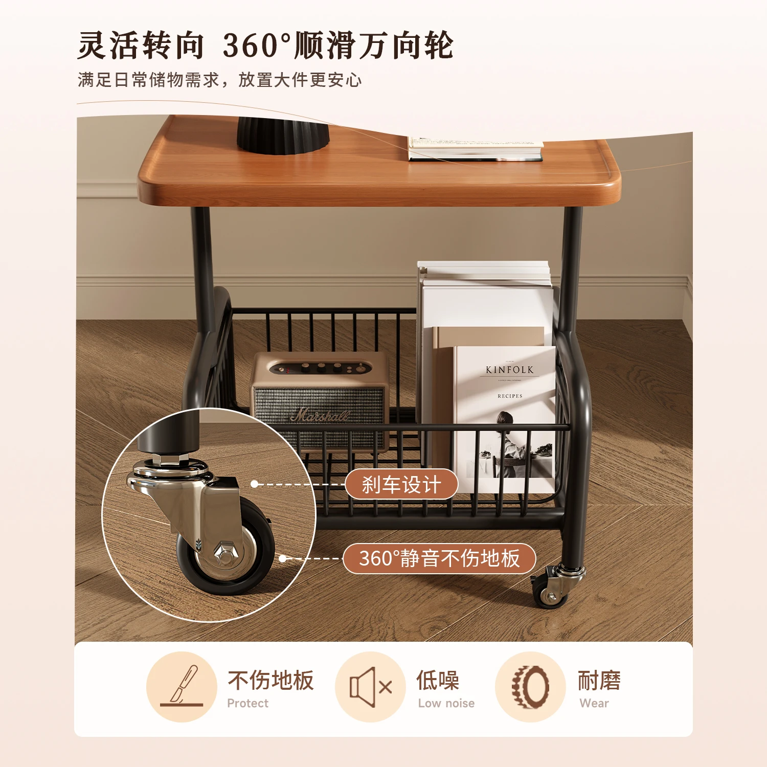 Bedside Cabinet Storage Rack Bedroom Movable Sofa Side Table Living Room Small Cart With Wheels Easy To Use