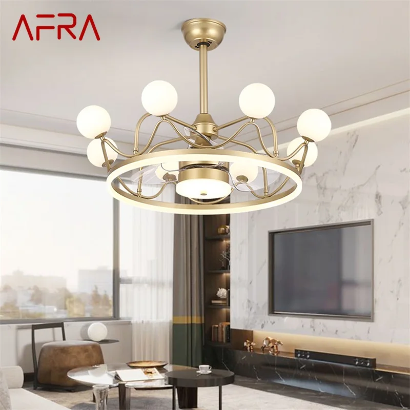 

AFRA Ceiling Lamps With Fan Gold With Remote Control 220V 110V LED Fixtures For Rooms Living Room Bedroom Restaurant