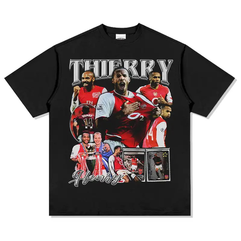 Retro Soccer Tee Black Splash Multi-layer Portrait Collage Metallic Font Print Front Decor 2026 Adult Kid Fan Football Shirt