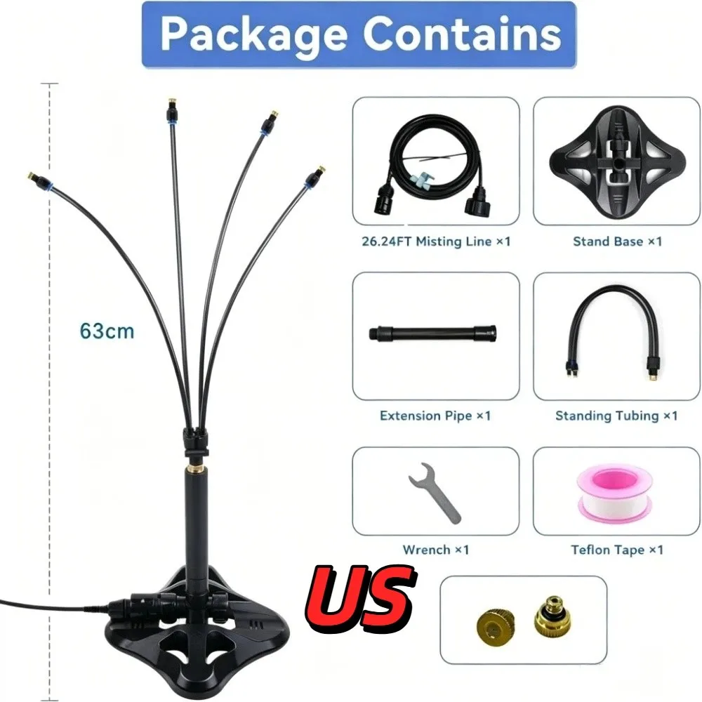 Adjustable Height Standing Misters Portable 360 Rotatable Nozzle Misting System 26.5FT Line Mist Fan Misting Cooling System