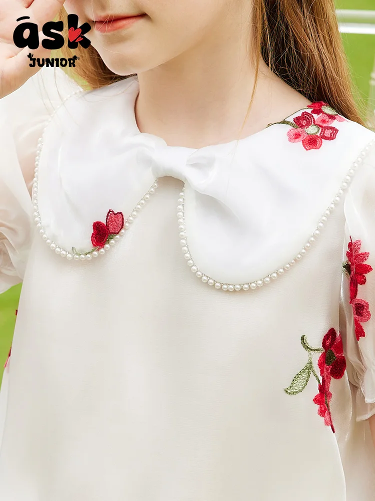 فستان Tween Girls Summer Sweet Princess Style رفيع بأكمام قصيرة #5