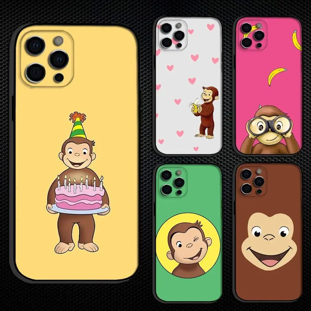 

C-Curious G-George Monkey Phone Case For iPhone 16,15,14,13,12,11 Plus,Pro Max, Others Soft Black Cover