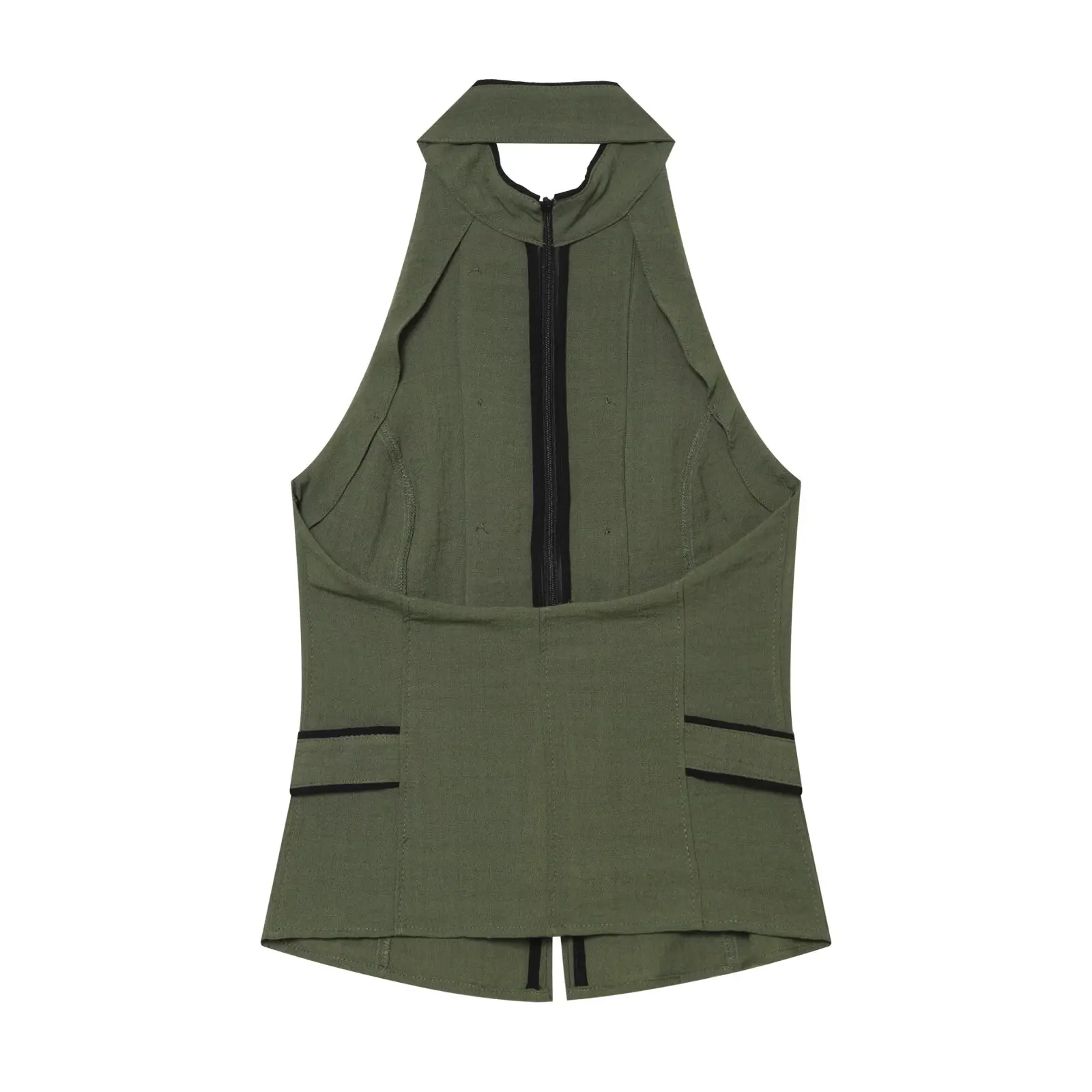 2026 Summer Women's Retro Halter Stand Collar Double Breasted Vest Tops Lady Elegant Sleeveless Slim Street Party Waistcoat Tank