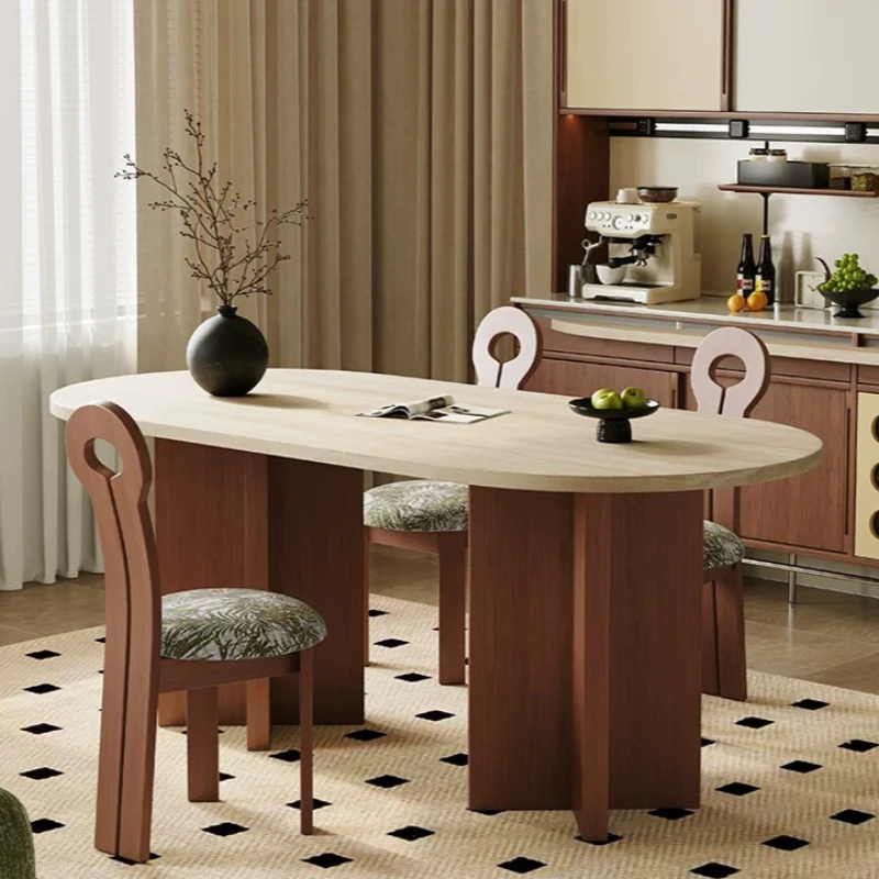 Mesa de Comedor Moderna de Losa de Roca, Ovalada, para Apartamentos Pequeños, Restaurantes, Estilo Moderno, Vintage, Minimalista