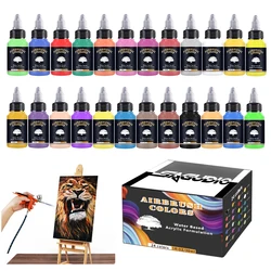 SAGUD Airbrush Paint Set 12/24 Colors 30ML Opaque & Water Based Fluorescent Acrylic Paint for Shoes Nails Art DIY Model Painting