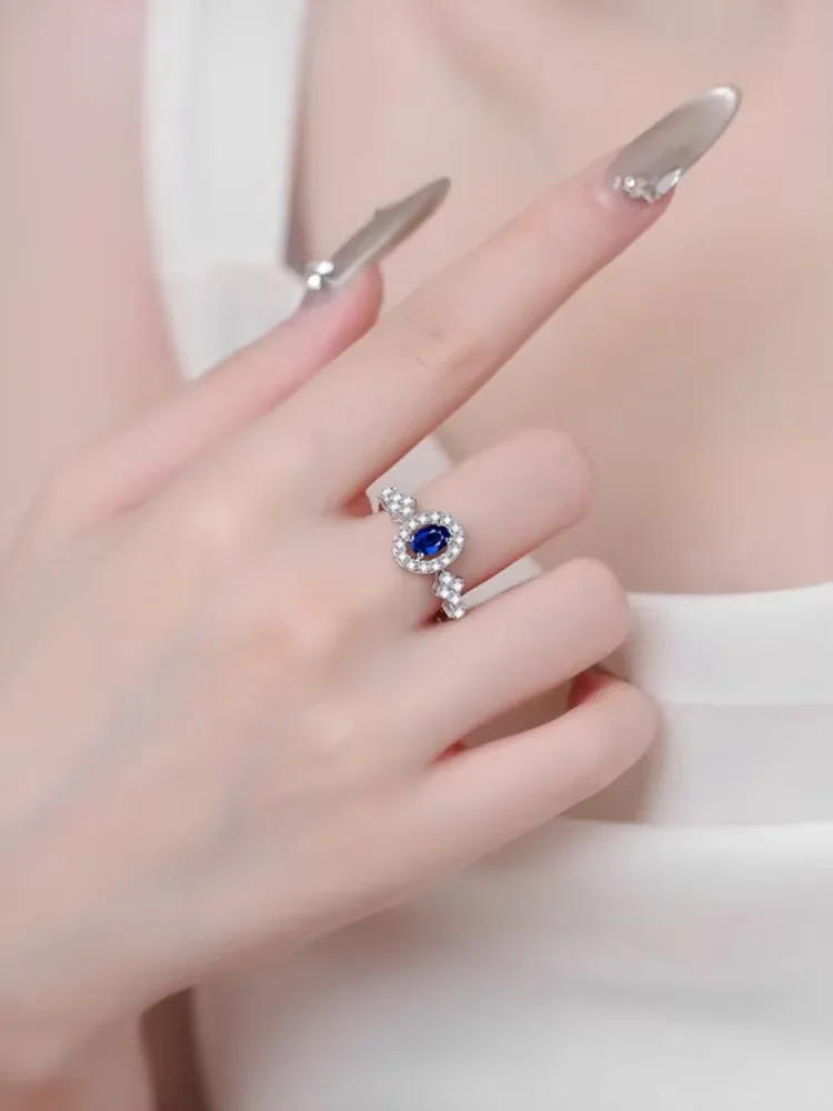 خاتم مويسانيتي أزرق من الفضة الإسترليني عيار 925 VVS1 للسيدات على الموضة الفاخرة 0.5 قيراط مجوهرات راقية مع شهادة #4
