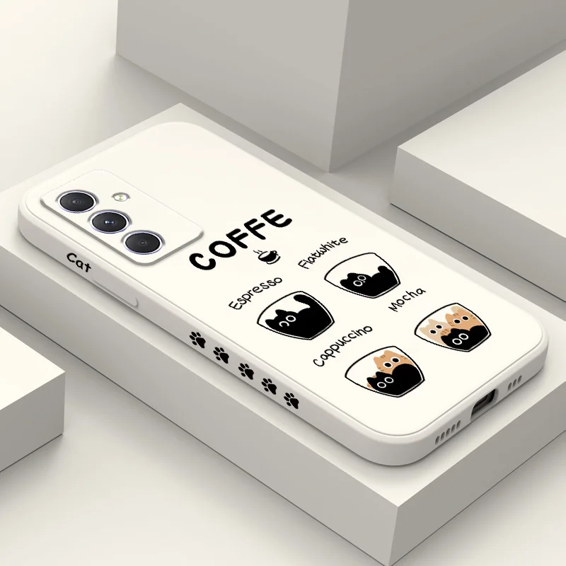 Coffee Cute Cat Case For Samsung A17 A56 A36 A26 A54 A34 A24 A16 A14 A06 A73 A53 A33 A23 A13 A72 A52 A32 A22 A15 A25 A35 A55 5G