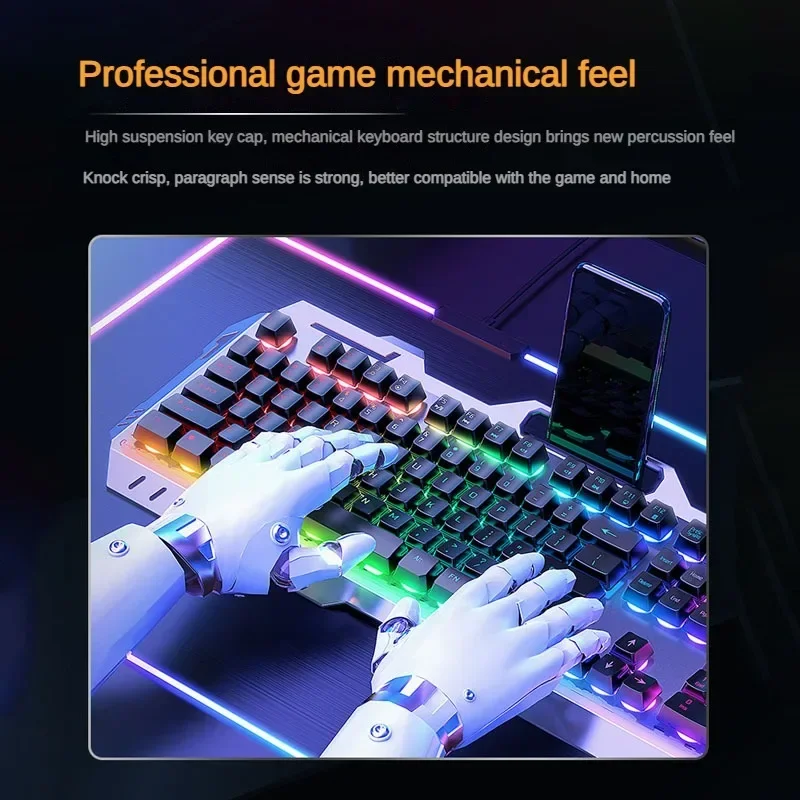 EWEADN GX80 Wired Mechanical Feel Keyboard with Phone Placement 26-piece Conflict-free Waterproof Wired Gaming Keyboard