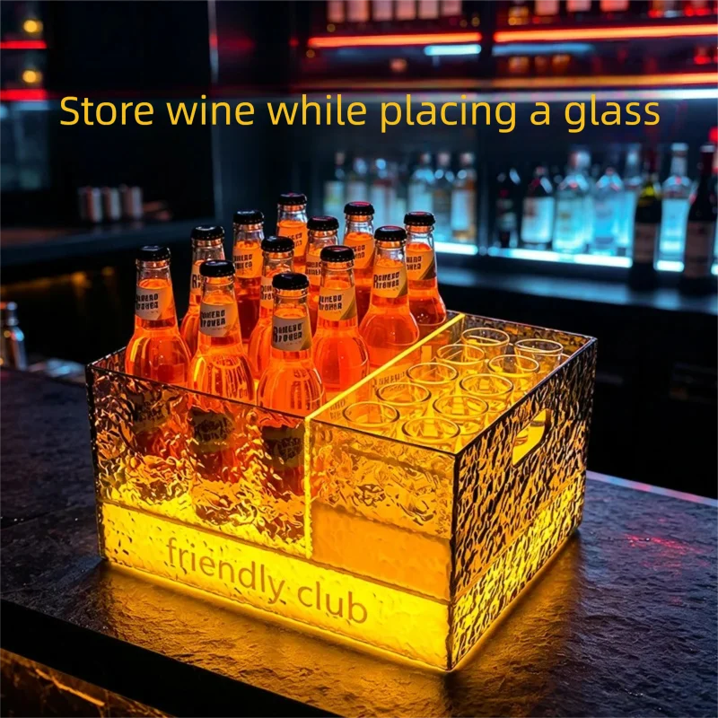 Trendy Acrylic Ice Bucket with Glow Beer Barrel Design Large Capacity Beer Storage Cup Holder for KTV Party Bar