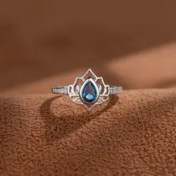 YILUOCD 925 Sterling Silver Vintage Lotus Rings for Women Simple Flower Colorful CZ Adjustable Ring Female Party Jewelry Gift