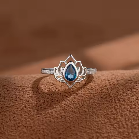 YILUOCD 925 Sterling Silver Vintage Lotus Rings for Women Simple Flower Colorful CZ Adjustable Ring Female Party Jewelry Gift