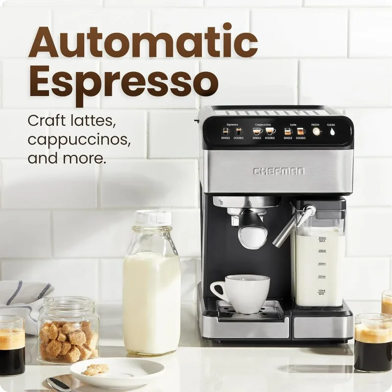 Espresso Machine, Brew Single or Double Shots, Coffee Maker with Built-In Milk Frother for Cappuccino & Latte, XL 1.8 Liter