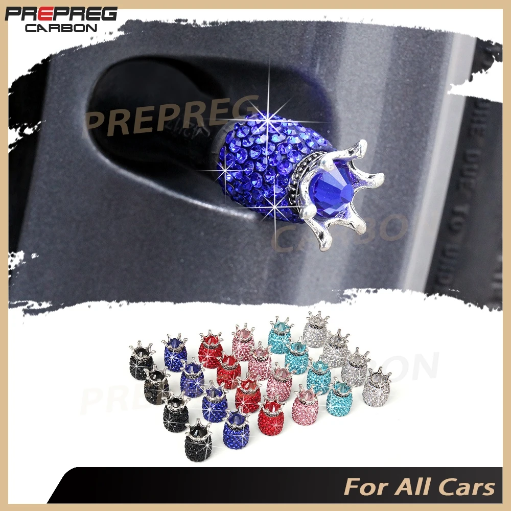 

4Pcs Bling Tire Valve Cap Diamond Crown Wheel Caps Valve Cap Tires Cover Wheel Stem Cap Dustproof Gas Leak Car Accessories