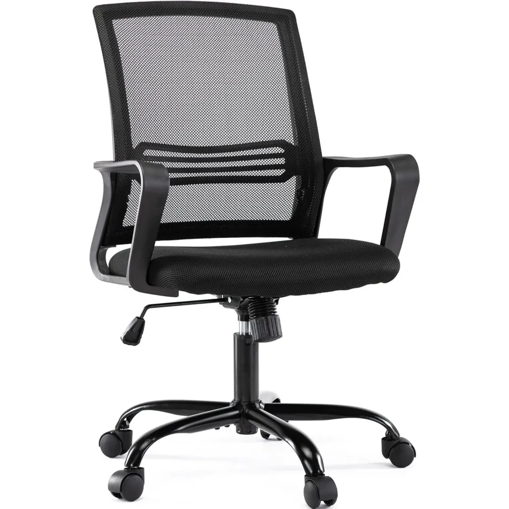 Black Computer Chair Home Office Computer Desk Chairs Mid Back Gamer Pc Chair Rolling Swivel With Lumbar Support and Armrests