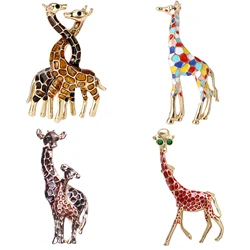 Enamel Giraffe Brooches for Women Unisex Pearl Animal Pin Deer Lapel Pins Banquet Party Backpack Gifts Jewelry Accessories