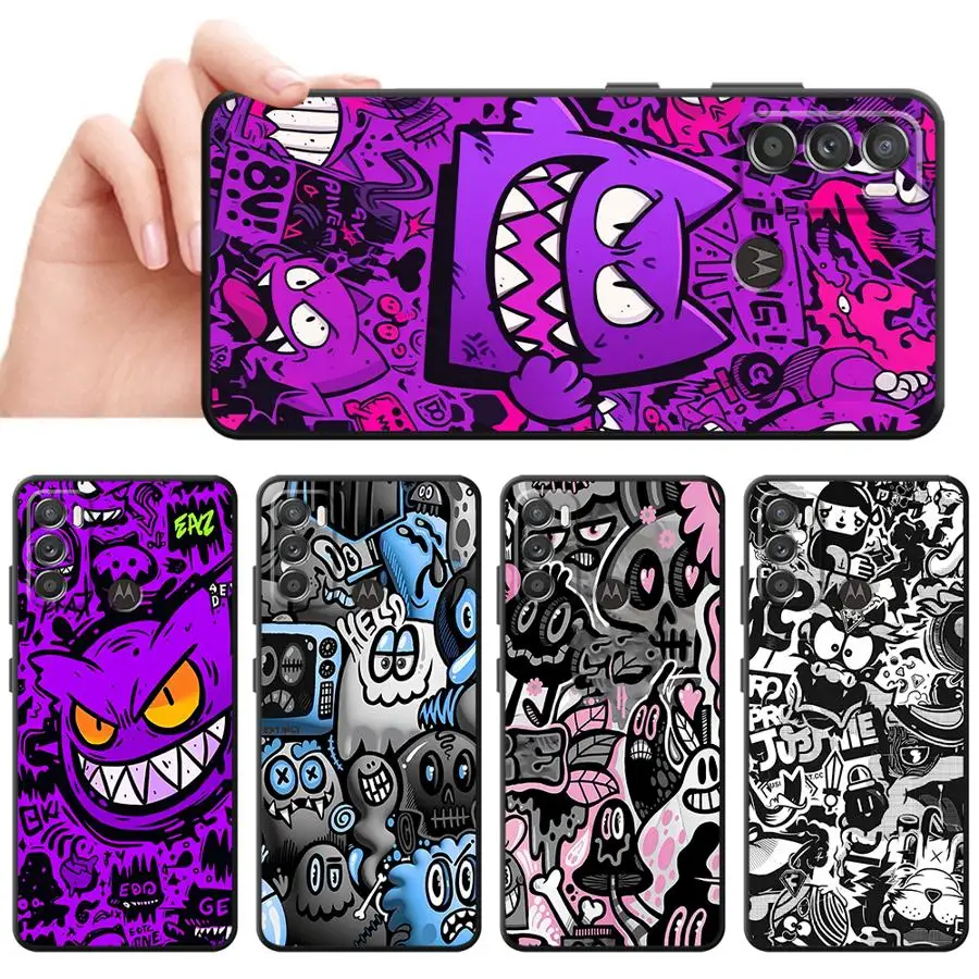 Purple Graffiti Monster Soft Case for Motorola Moto G51 G60S G71 G22 G52 G72 G53 G73 Edge 20 30 40 Pro 20 Lite 30 Neo 30 Fusion