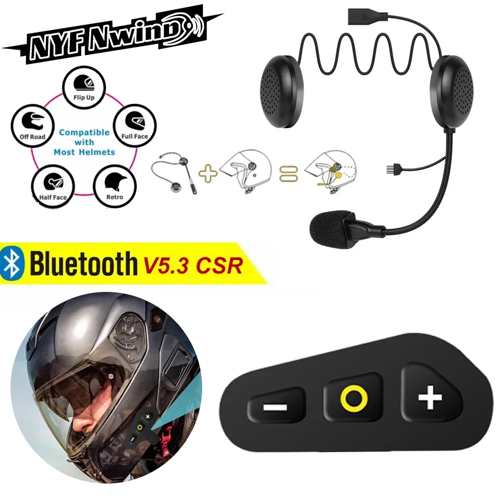 Headset helm sepeda motor, Bluetooth 5.2 Handsfree nirkabel Stereo pemutar musik Moto Headphone pengurang kebisingan Earphone dengan mikrofon