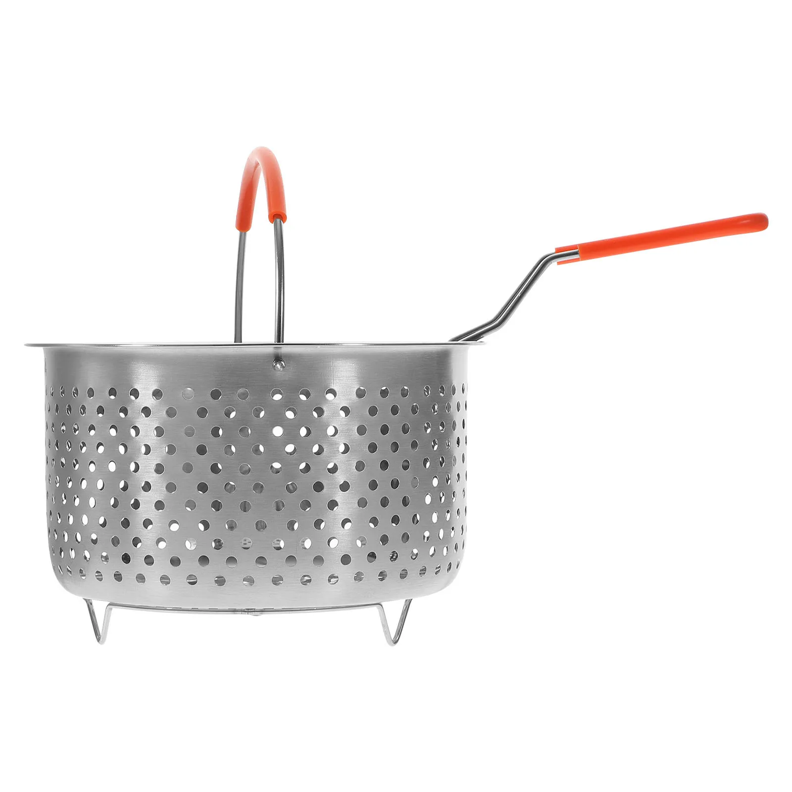 ตะกร้าทอดทรงกลมสแตนเลสสำหรับหม้อพร้อมหูจับ สำหรับทอดเฟรนช์ฟรายส์ ไก่ กุ้ง ตะกร้านึ่ง ตะแกรงทอดน้ำมัน