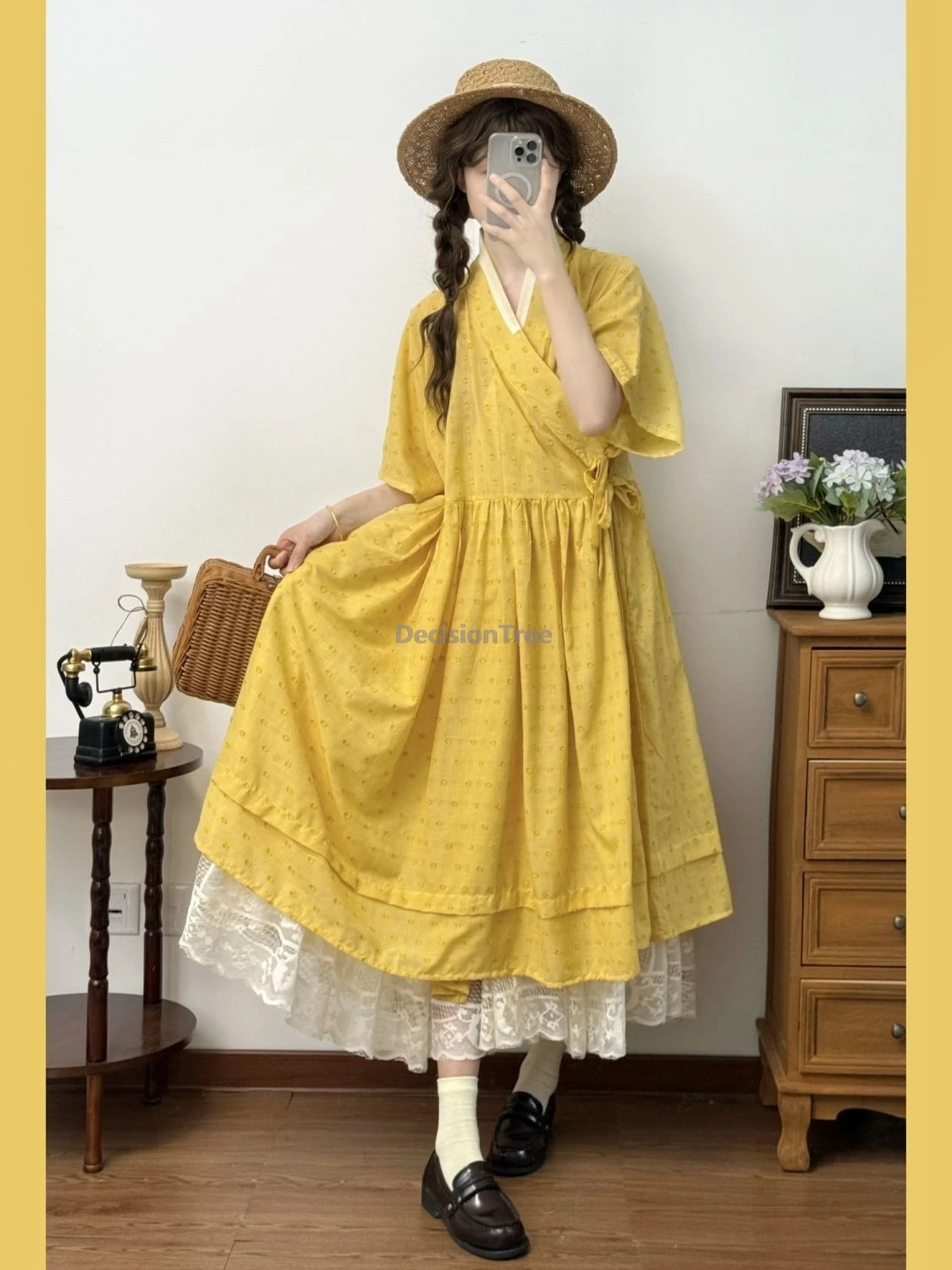 chinese-style-short-sleeve-puff-dress-versatile-daily-women-hanfu-dress-improved-ming-dynasty-hanfu-loose-casual-dress