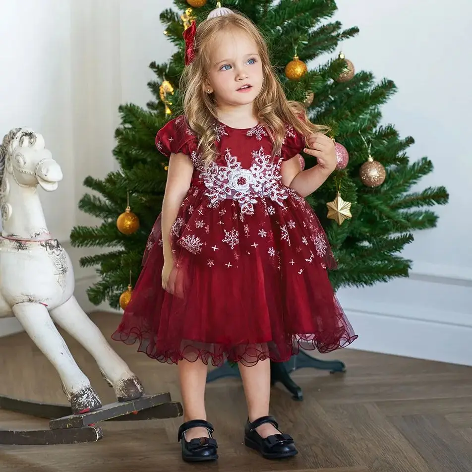 

New Christmas Girl Flower Children's Dress Pomped Dress Embroidered Performance Dress Children's Pomped Dress Kids Party Gown