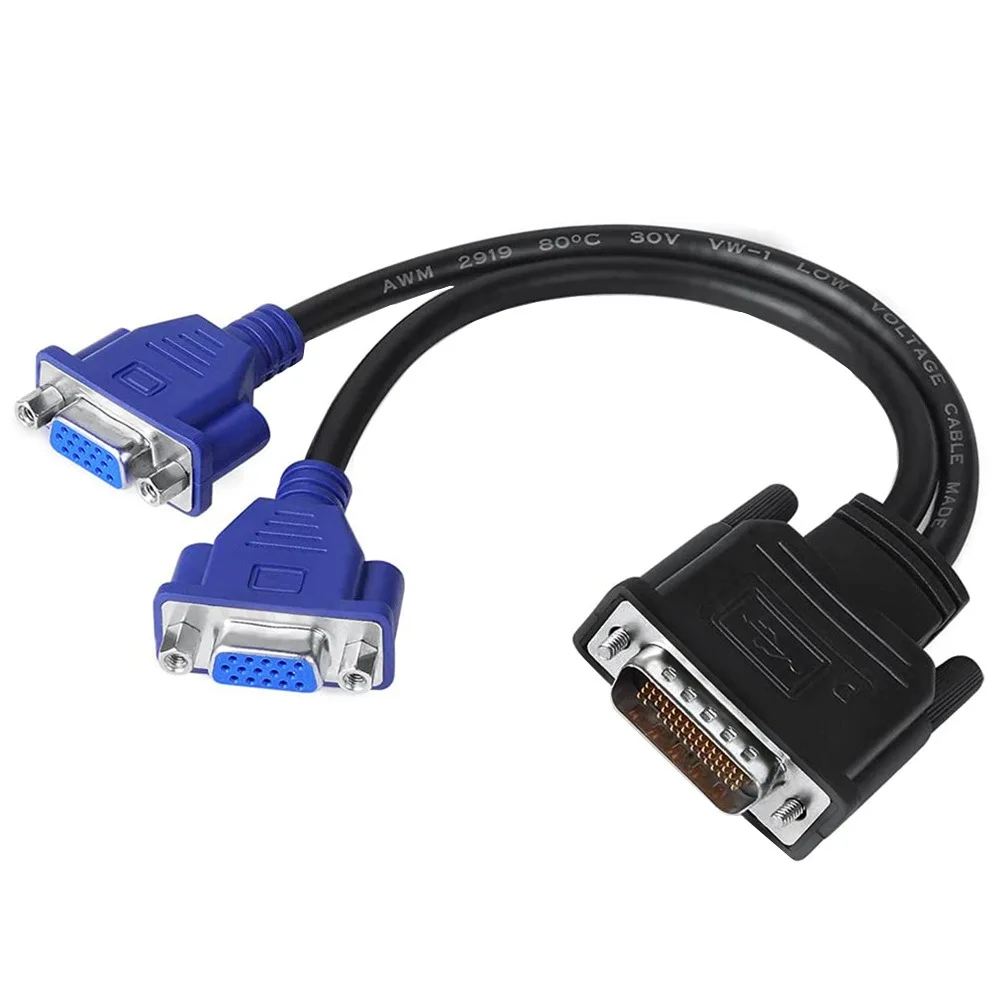 DMS-59 Pin Male to 2 VGA Female Splitter Video Cable Adapter for Computer Video Card 59Pin DVI to Dual VGA 25cm