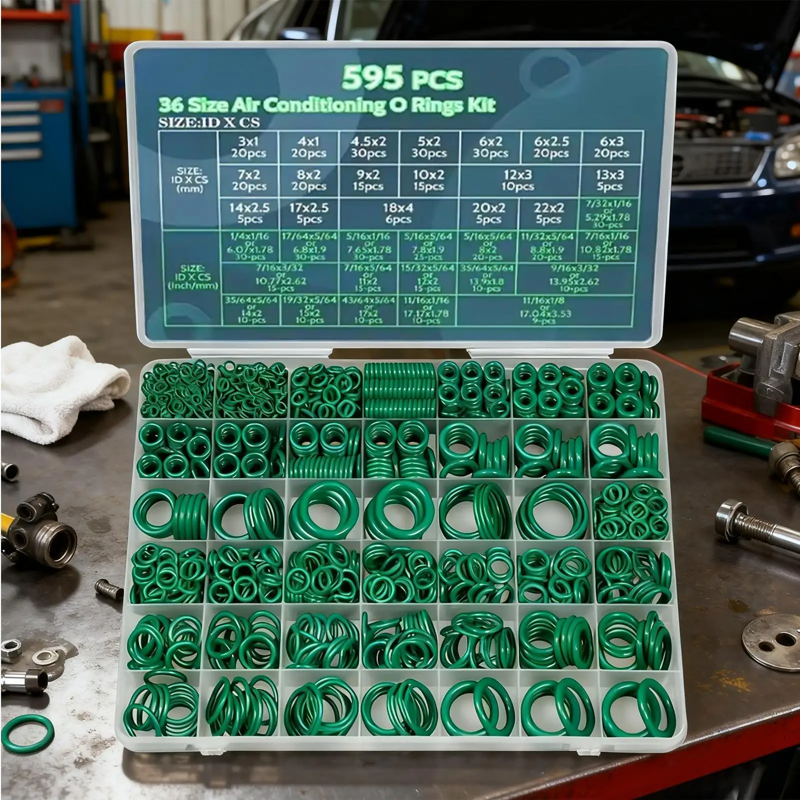 595Pcs Air Conditioning O Ring Repair Kit Assortment Set O-Type Sealing Rubber Ring Rubber Accessories Maintenance Repair Tool