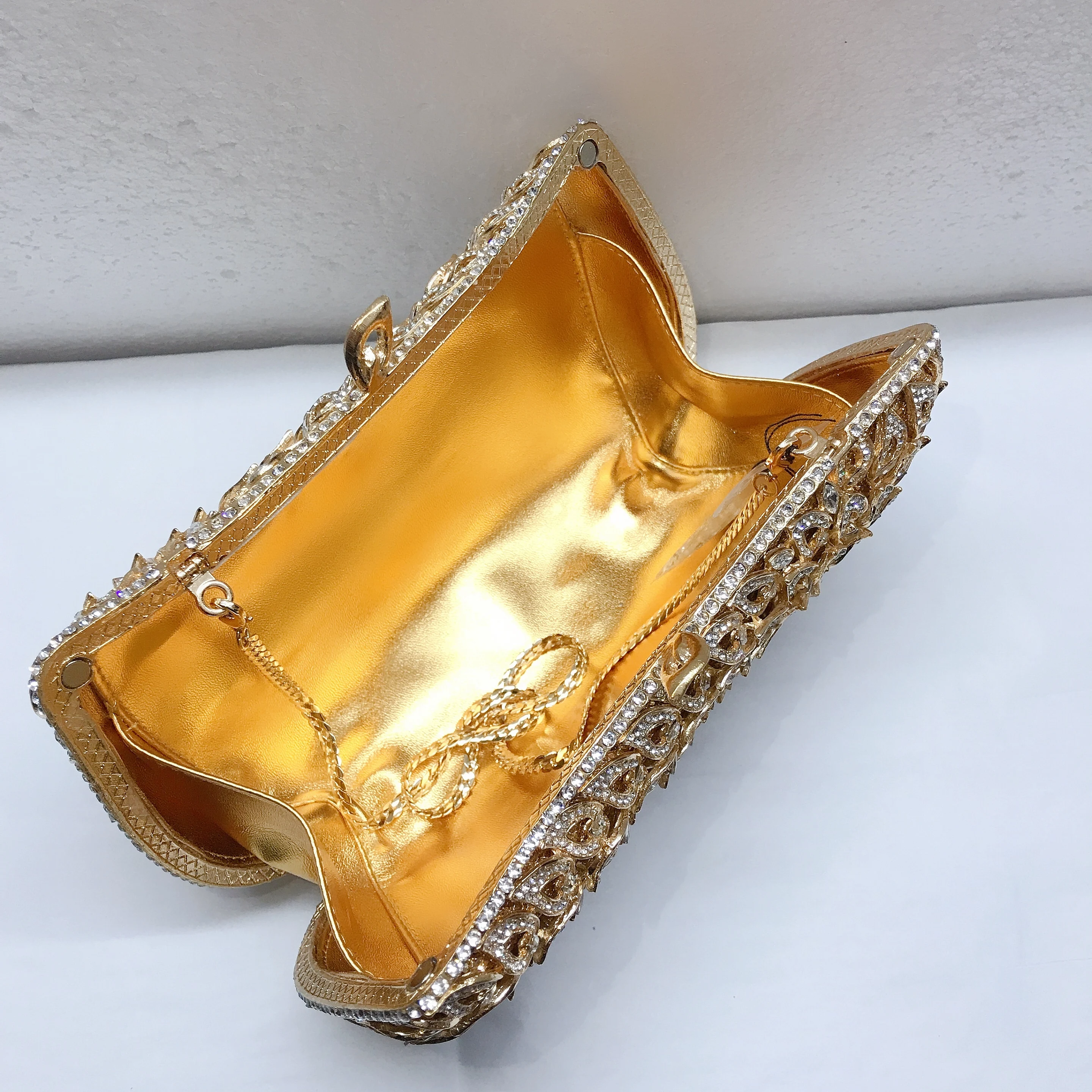 High Quality Luxury Sparkle Formal Square Shape Crystal Rhinestone Evening Bag Gold Silver Women Clutch Bag