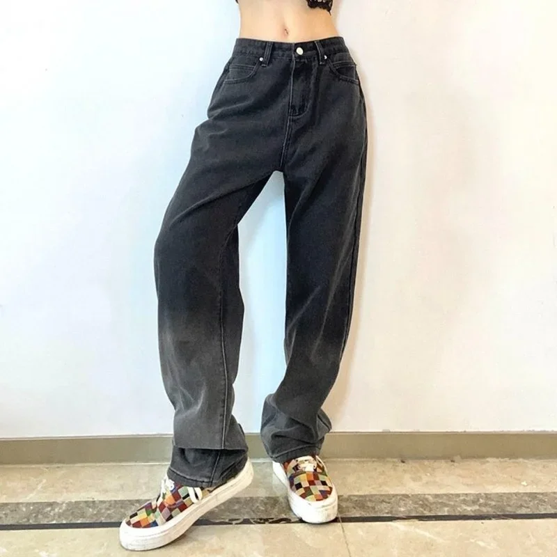 Jeans Women Autumn Panelled Heart High Waist Straight Loose Trousers Pockets Vintage Streetwear Harajuku Leisure Fashion Femme