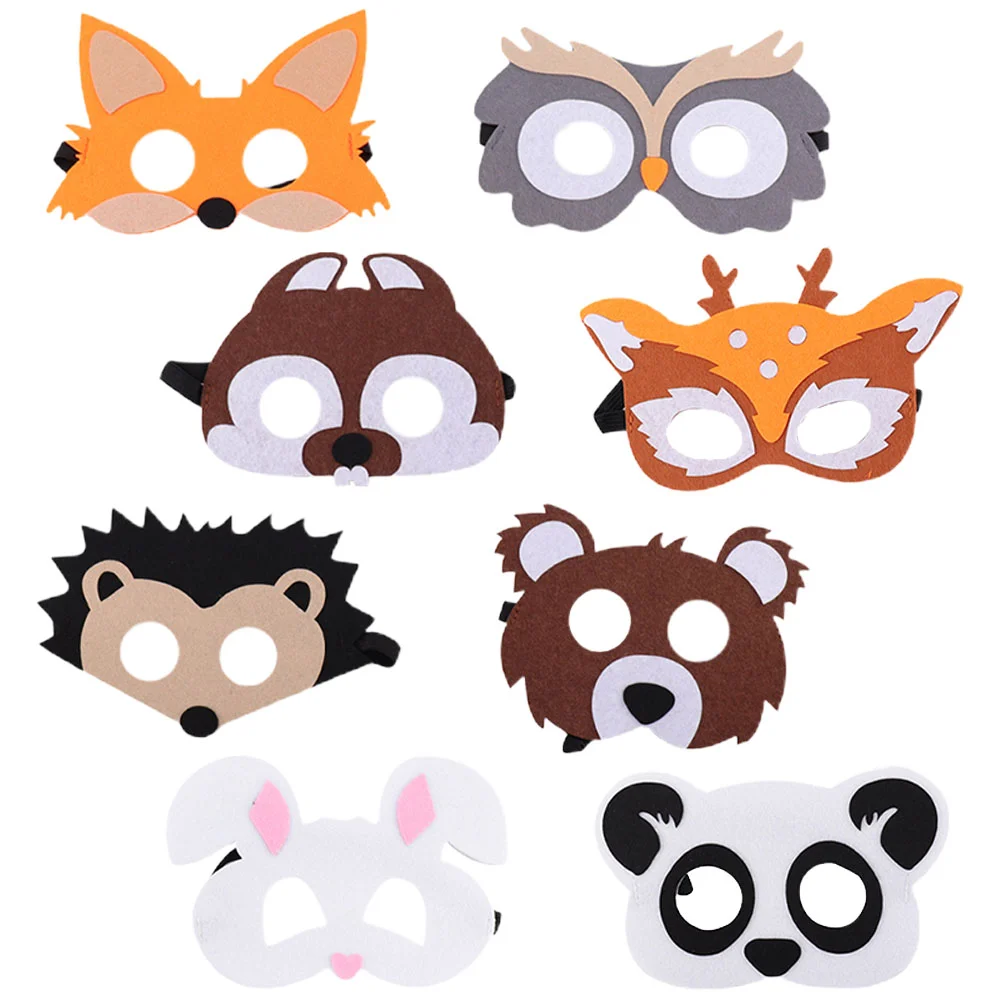 8 Pcs Animal Felt Mask Halloween Costumes Cartoon Masks Funny Decorations Masquerade Cloth Child Novelty