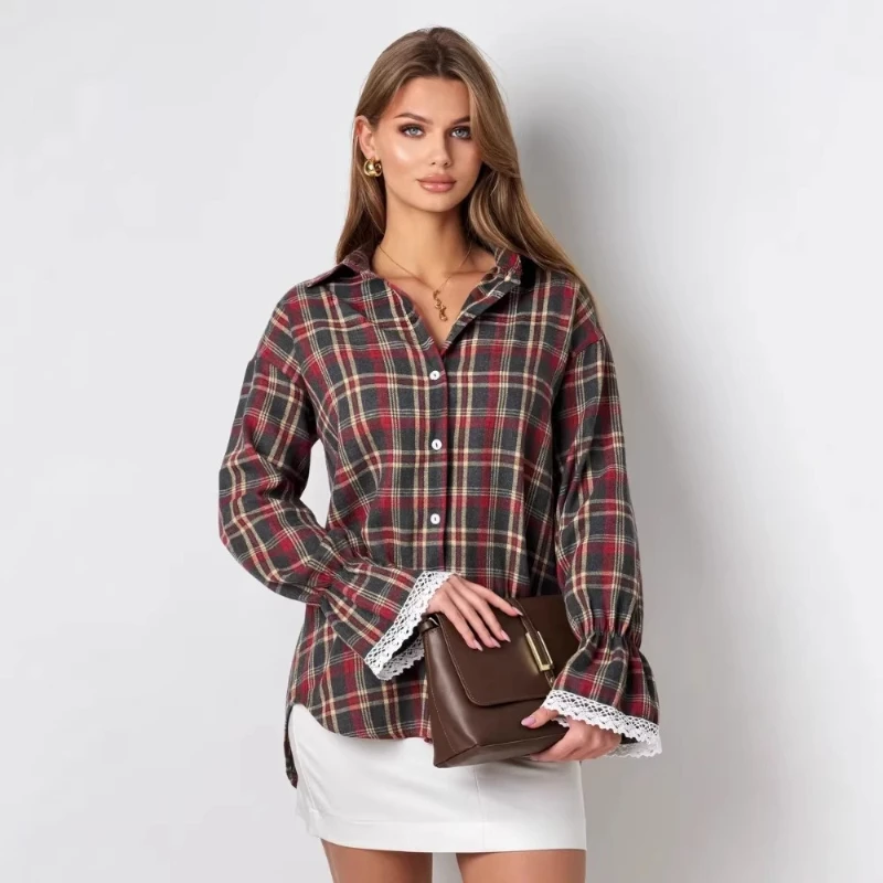 

2026 Spring/Summer New Hot Selling Retro Plaid Relaxation Street Single Breasted Cotton Long Sleeved Shirt