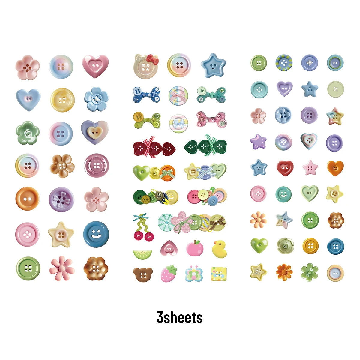 3sheet Cute Personality Button Pattern Decorative Stickers for Notebooks, Water Bottles, Suitcases and Cell Phones, Envelopes