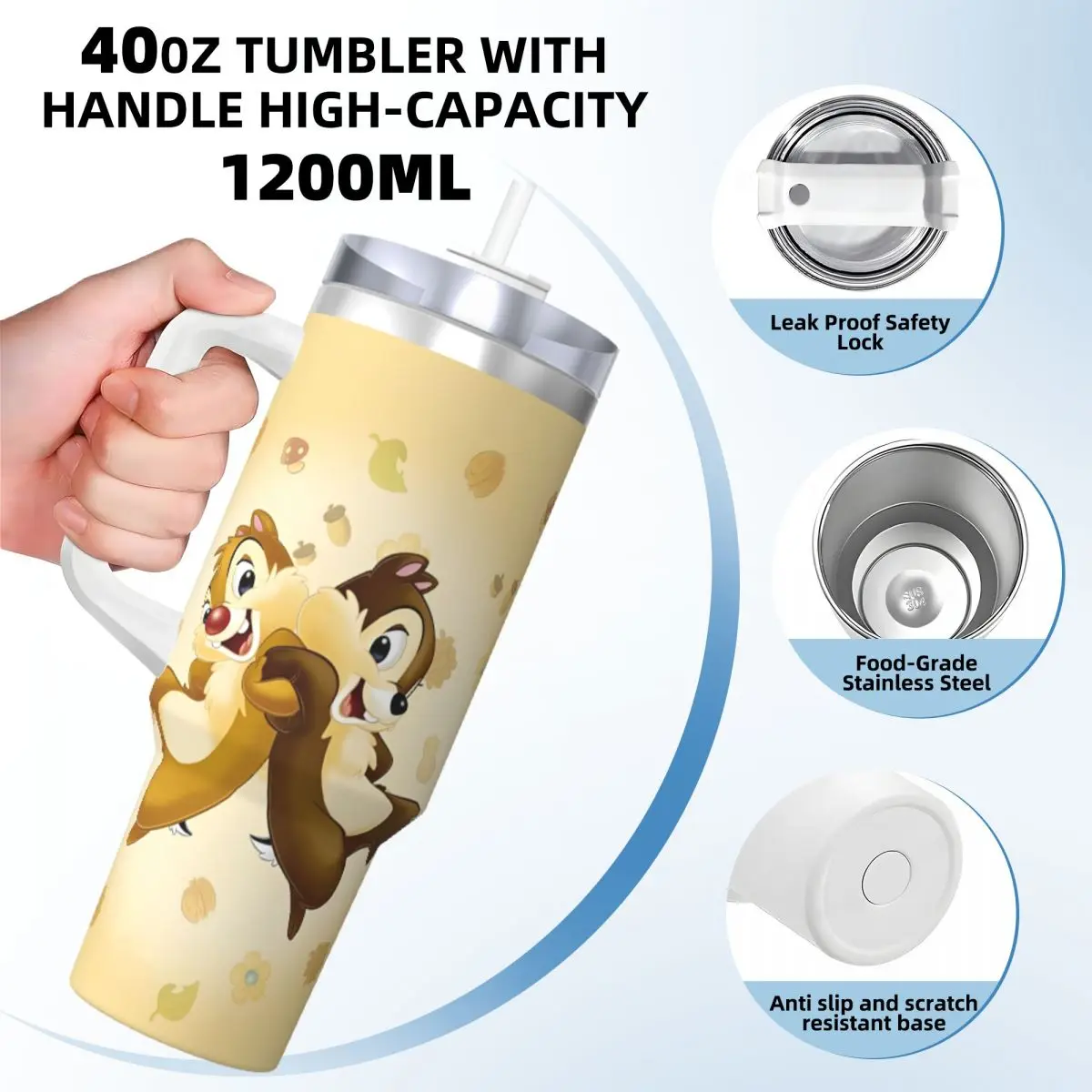 Chip 'n' Dale Tumbler Cold Drink Water Bottle Keep Heat Stainless Steel Thermal Mug Custom DIY Travelist Car Mugs