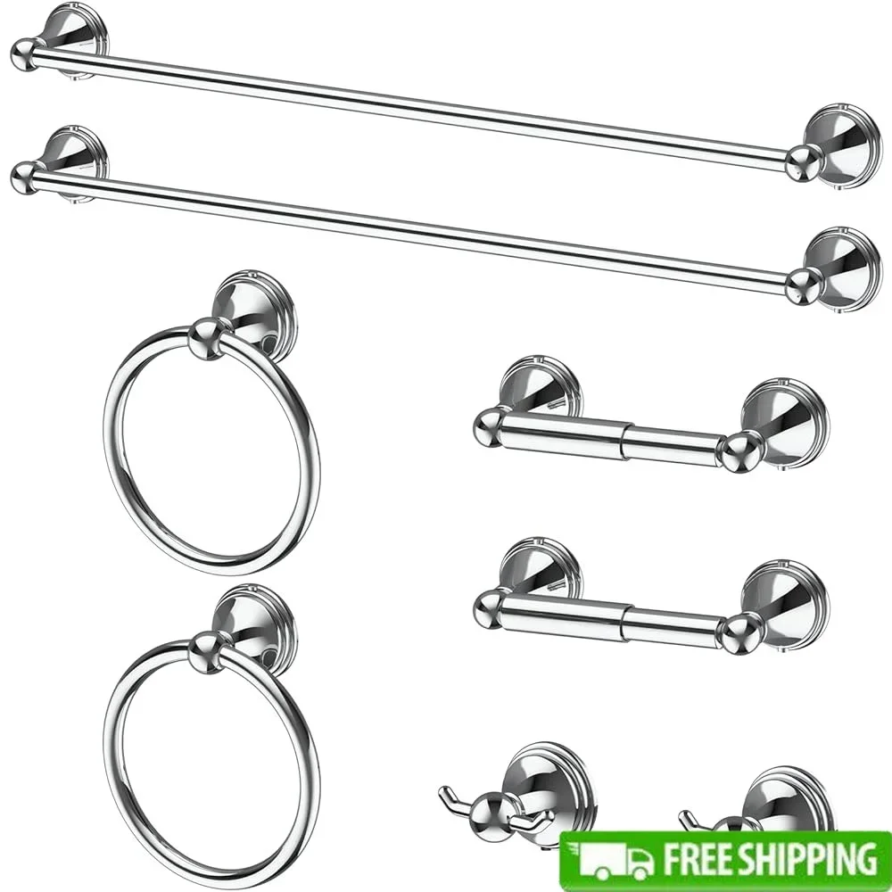 

8 Pieces Stainless Steel Bathroom Accessories Set Polished Chrome Towel Bar Towel Ring Hook Rack Wall Mount Hardware