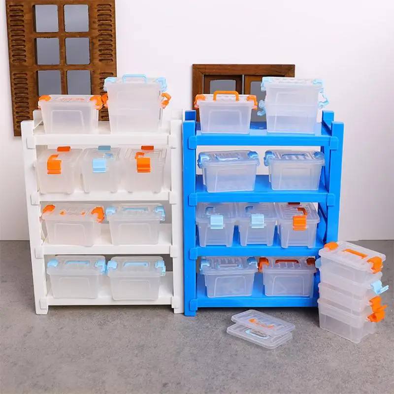 1 Juego de estantes multicapa de almacenamiento en miniatura para casa de muñecas 1:12, muebles de escena de almacén, modelo de decoración para el hogar, accesorios para casa de muñecas de juguete