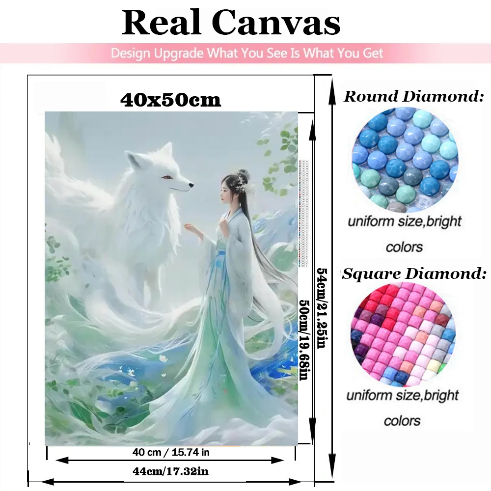 Elf Diamond Painting New 2024 5D Diy Full Square Round Diamond Mosaic Embroidery Ancient Beauty Girl Fox Art Home Decor Gift