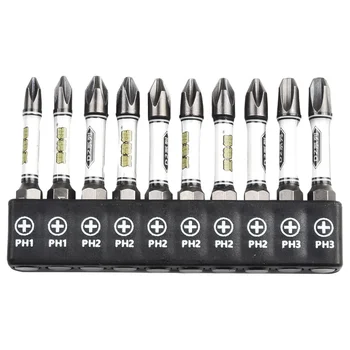 10 adet 50mm manyetik tornavida Bit Set darbe çapraz Hex Torx PH1 PH2 PH3 Bit tutucu ile soket anahtarı güç aracı
