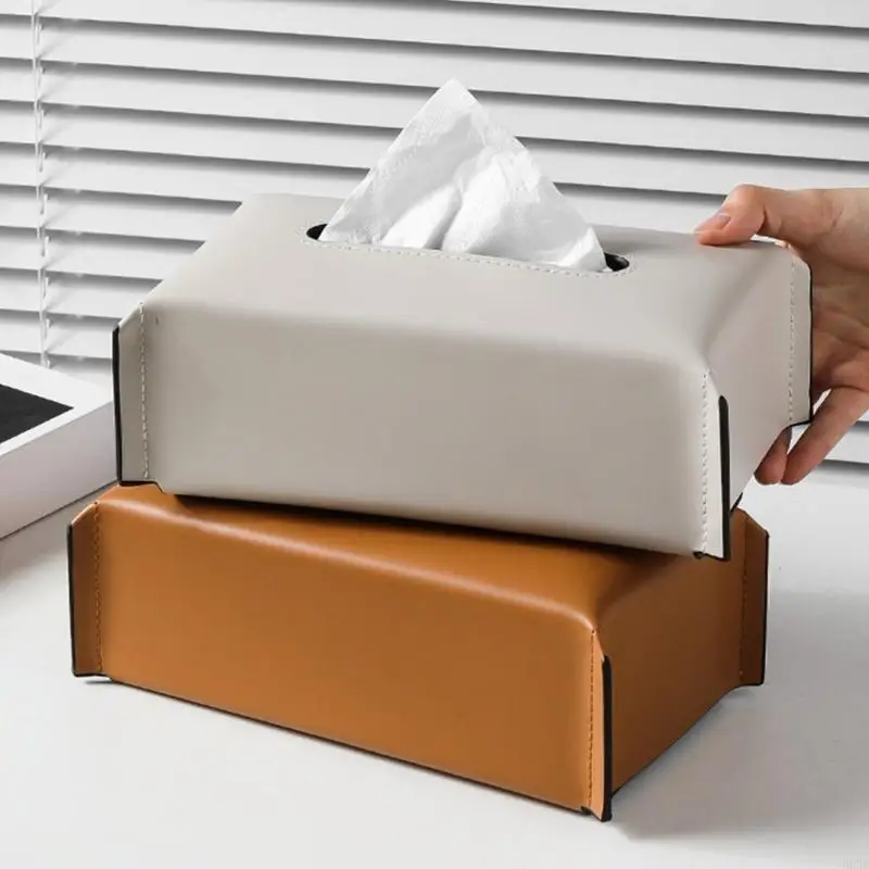 

H05E Decorative PU Leather Tissue Box Moisture Proof Paper Towel Holder Elegant Napkin for Living Room Tabletop