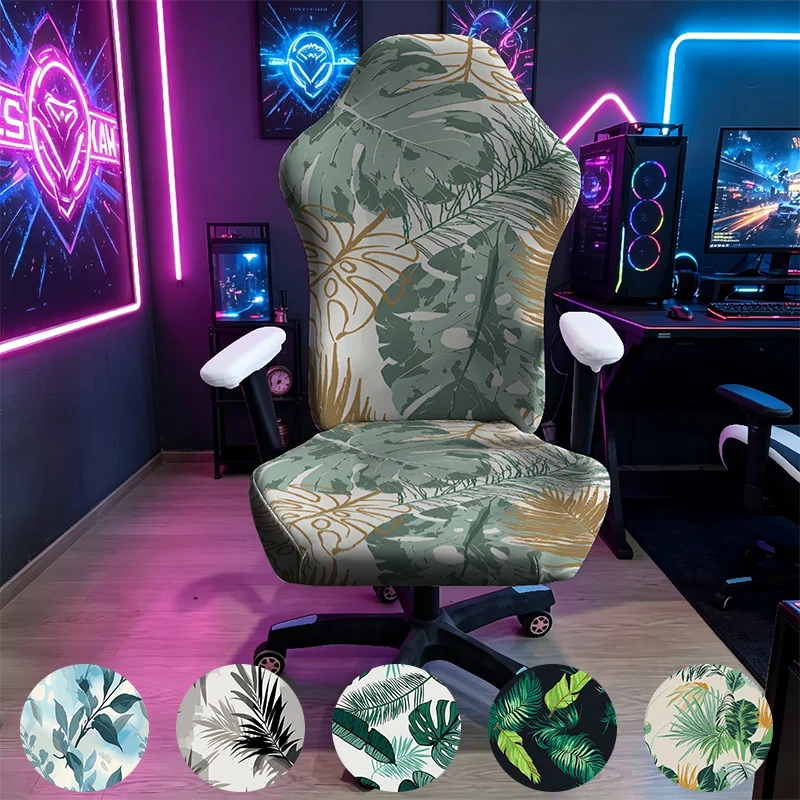 1PC Tropical Monstera Leaf Gaming Chair Cover, E-sports Stretch Elastic Anti-Scratch Slipcover for Gamer & Office Chair