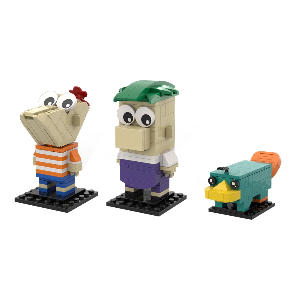 

Модель MOC Финеас и Ферб, строительные блоки, мультяшная фигурка Perry the Platypus, кирпичи, сделай сам, игрушка STEM, подарок для ребенка