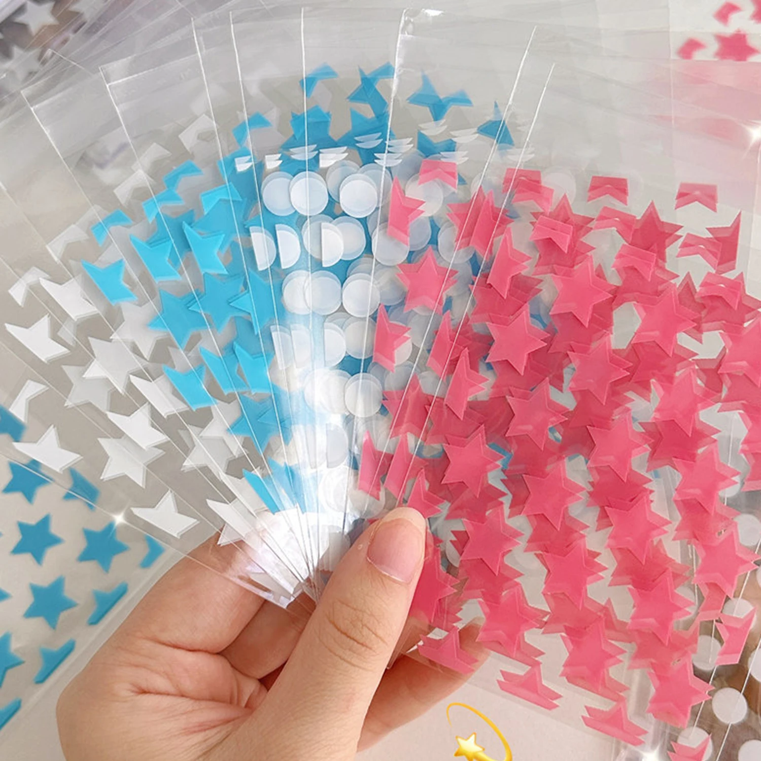 50pcs/lot Transparent Biscuit Cellophane Self Adhesive Goodie Bags Colored Star Print   Candy Packaging Bag Homemade Pack