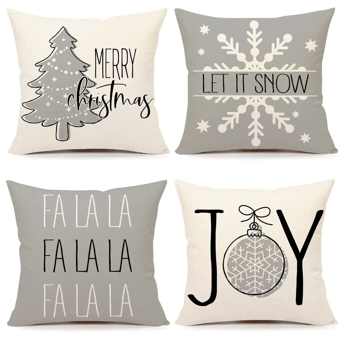 

Farmhouse Christmas Pillow Covers Set of 4 Throw Cushion Case, Merry Christmas Tree Joy, Let It Snow, Winter Holiday Decor